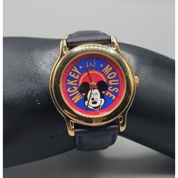 Vintage Disney Mickey Mouse Jaz Watch Rare y121x055 35mm 7" Blue Leather Band - Picture 3 of 16